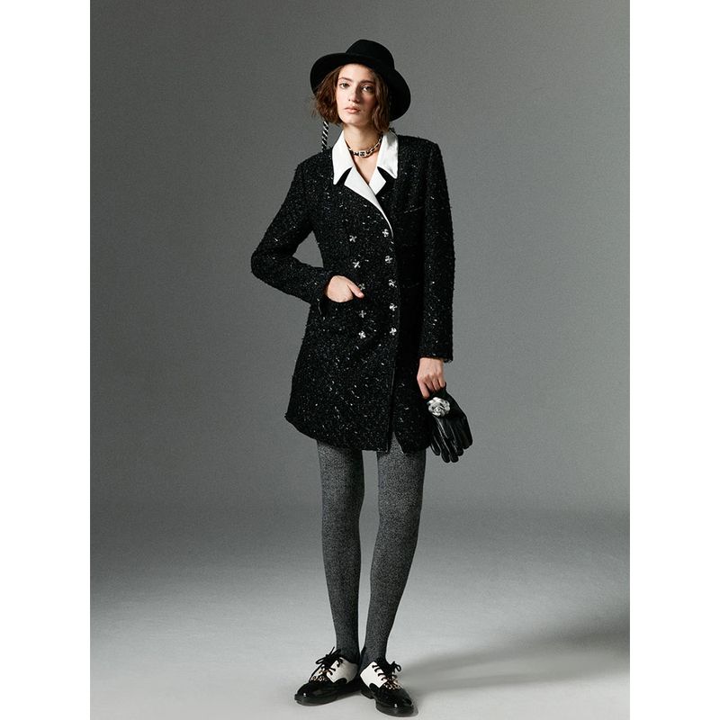 

Blacknini Инь Вафельное/Британский Роскошный Бренд Королевская Ткань 3D Крой Бархатное Твидовое Платье Black L