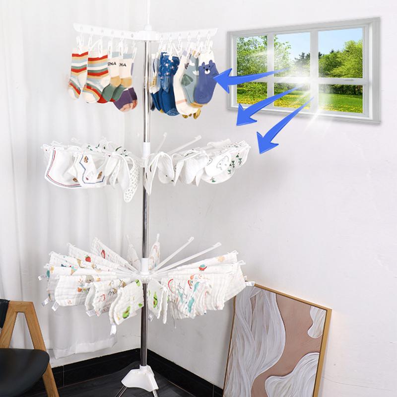 

3-слойная сушилка для детской одежды, складная вешалка для детских полотенец, стабильное вращение на 360 градусов, 1-слойная сушка на зажиме