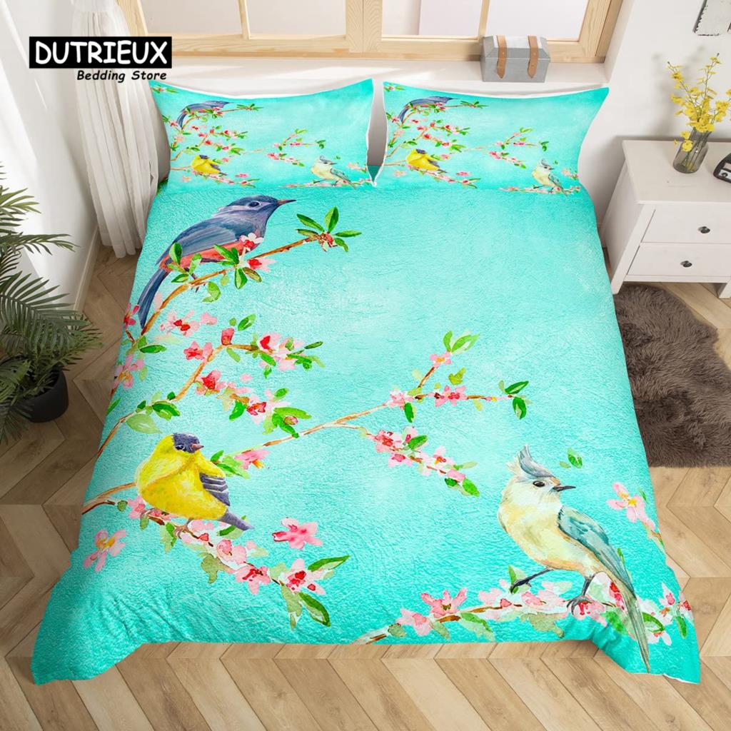

Comfortable SkinFriendly King Comforter Cute Birds Size Pink Peach Flower Polyester Bird Butterfly Wild Animal for Boy Girl Comforter (quilt)-EU Single(135*200cm)3pcs