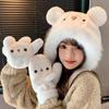 Women's Plush Bear Warm Plush Big Head Circumference Pullover Hat with Bear Ears Plush Hat