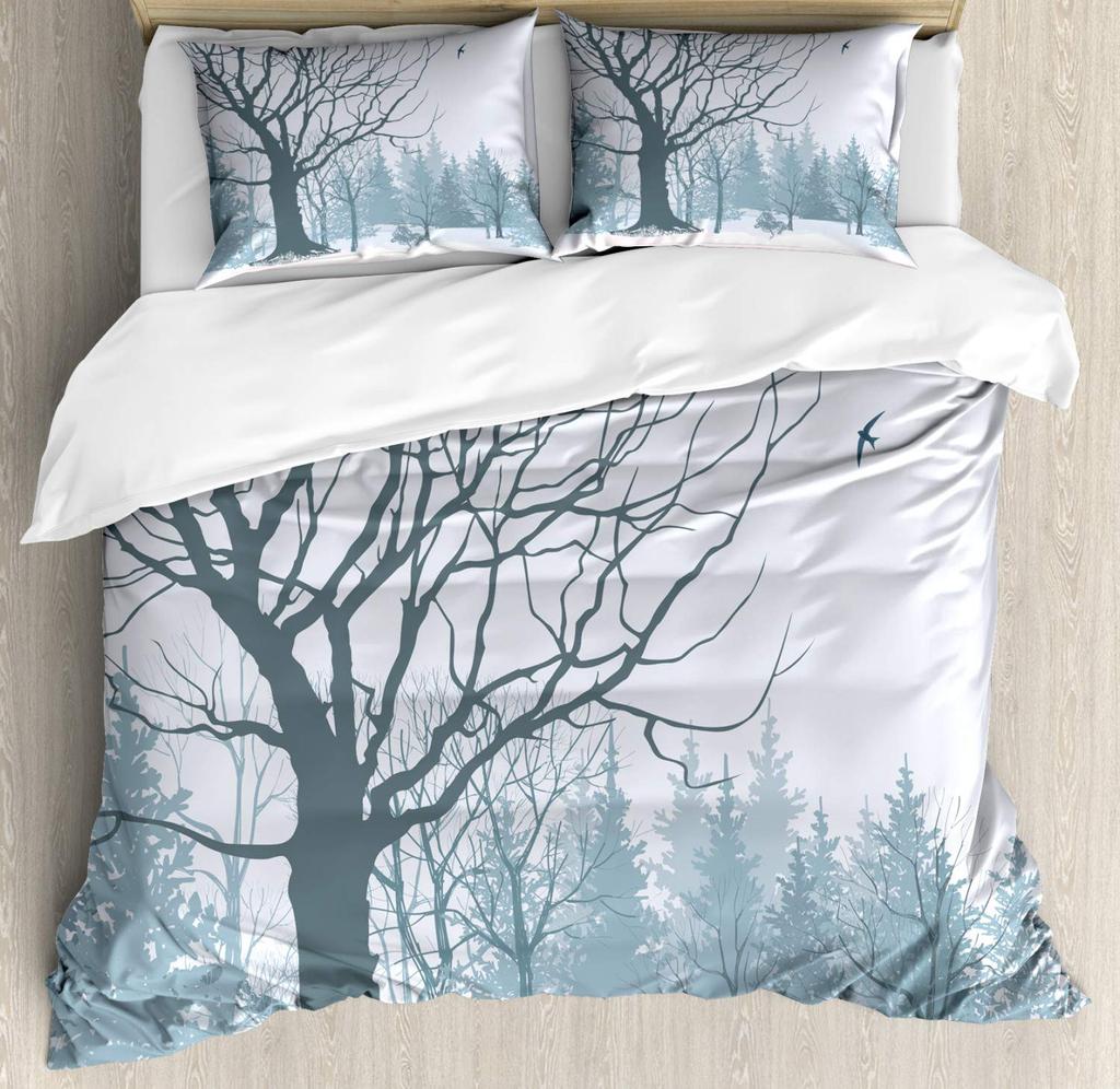 Snow Christmas Duvet Cover Set, Decorative 3 Piece Bedding Set With 2 Pillow Shams, Single King Queen Twin Size Bed Collection