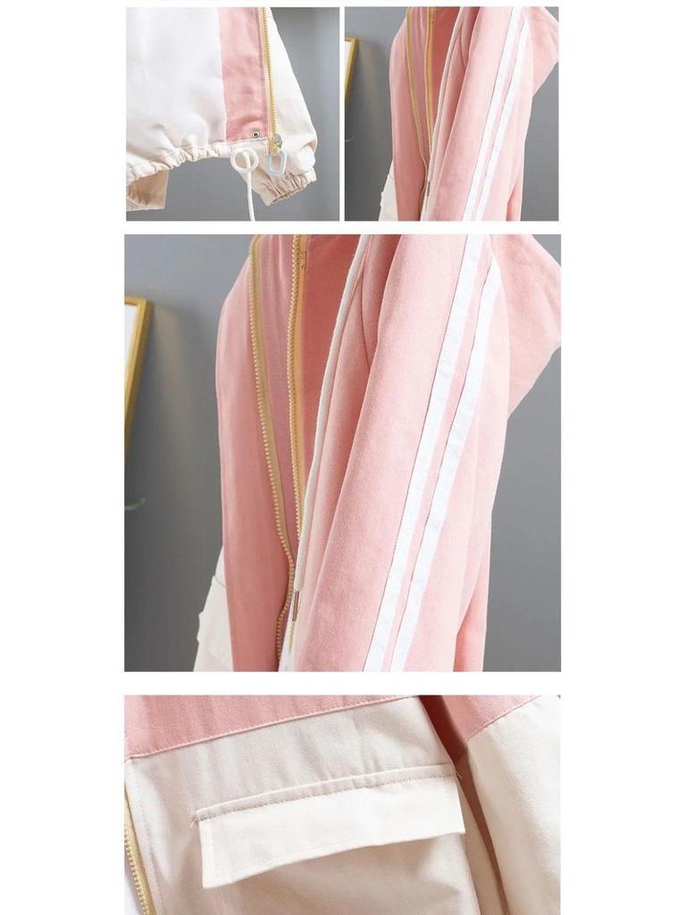 Women's Loose Fit Hooded Baseball Jacket - Korean Style, Spring/Autumn, Versatile, Plus Size, Trendy, Student-Lazy Style