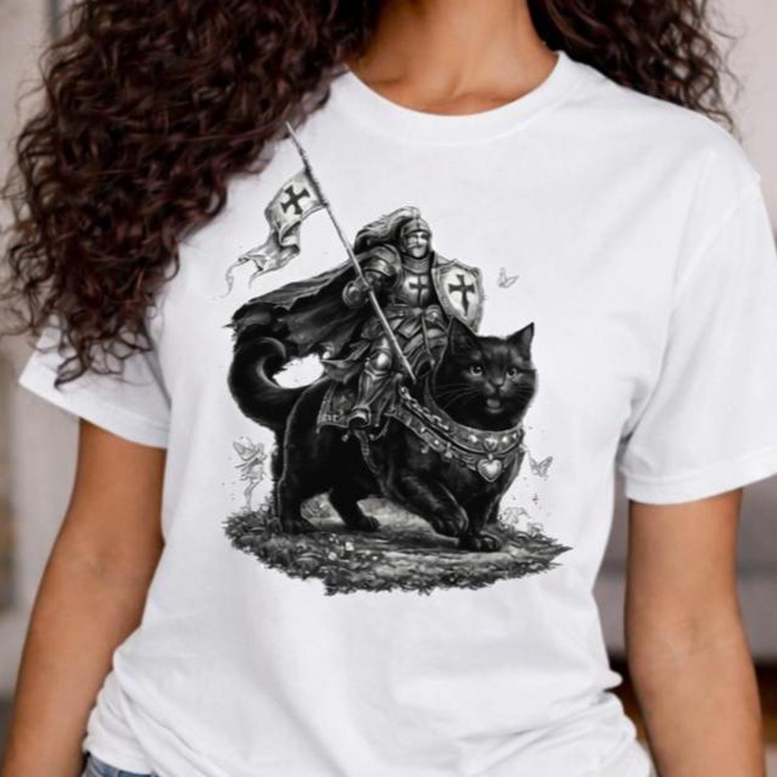 Comfort Colors Cat Rider T-Shirt, Medieval Knight Shirt, Retro Cat Knight T-Shirt, Renaissance Fair Knight Cat Rider, Medieval Cat Rider Tee 4XL