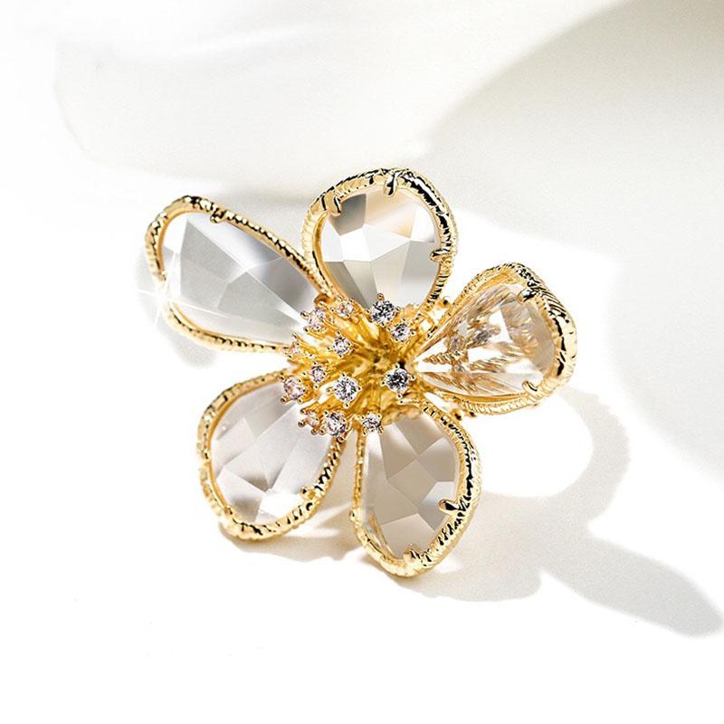 Luxus Kristall Blume Großer Offener Ring für Damen Trendiger Modischer Party Sommerurlaub Statement Schmuck