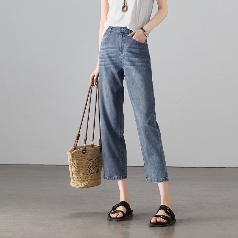 SOFSIL 2026 Summer Women's Loose Straight Cropped Denim Jeans