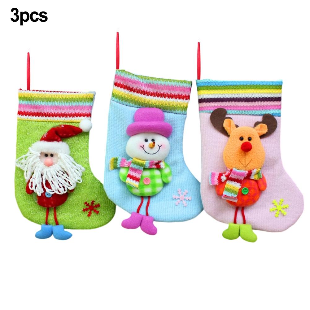 Christmas Stockings Set with Santa Snowman & Reindeer Designs Large Opening for Treats Soft Fabric 3 Pack Holiday Decor