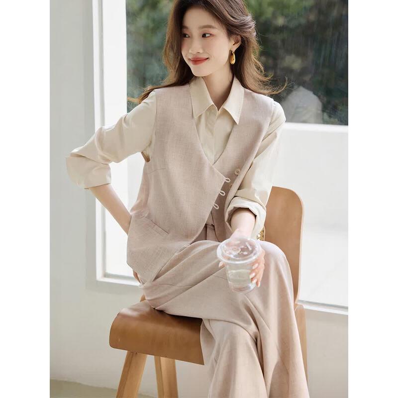 Elegant New Chinese Style Vest & Wide-Leg Pants Set