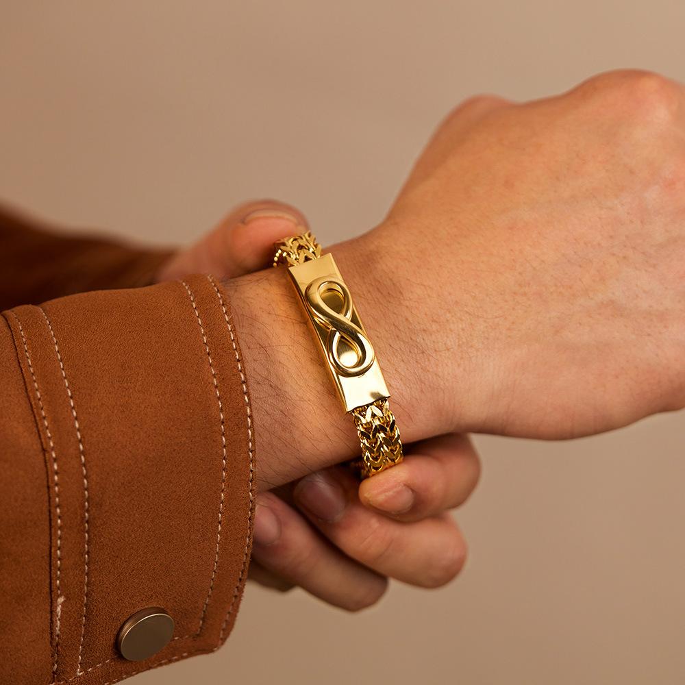 Gold Stainless Steel Infinity Bracelet Men Women Classic Cuban Link Chain Bracelet with ID Bar Romantic Gift