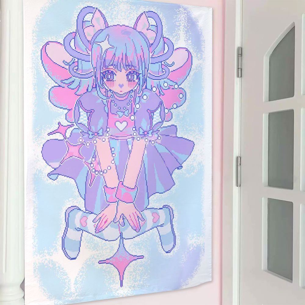 

Cartoon Pixel Girl Heart Blue Wall Hanging Cloth Cute Dormitory Decorative Background for Bedroom Ideal for Girls 74x94cm(29x37in)