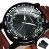 WINNER Classic Iced Out Skeleton Mechanical Watches Luminous Hands Luxury Gold Watch for Men Vintage Brown Leather Strap Clock