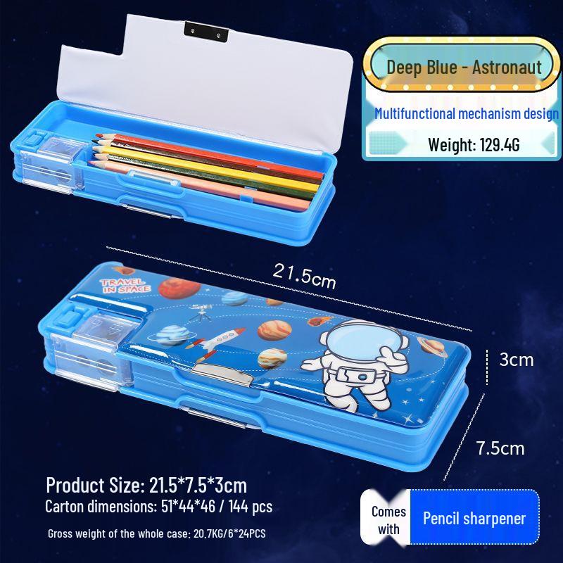 Multi-functional Double-Layer Pencil Case for Boys & Girls - Plastic, Simple Design for Kindergarten & Primary School Students