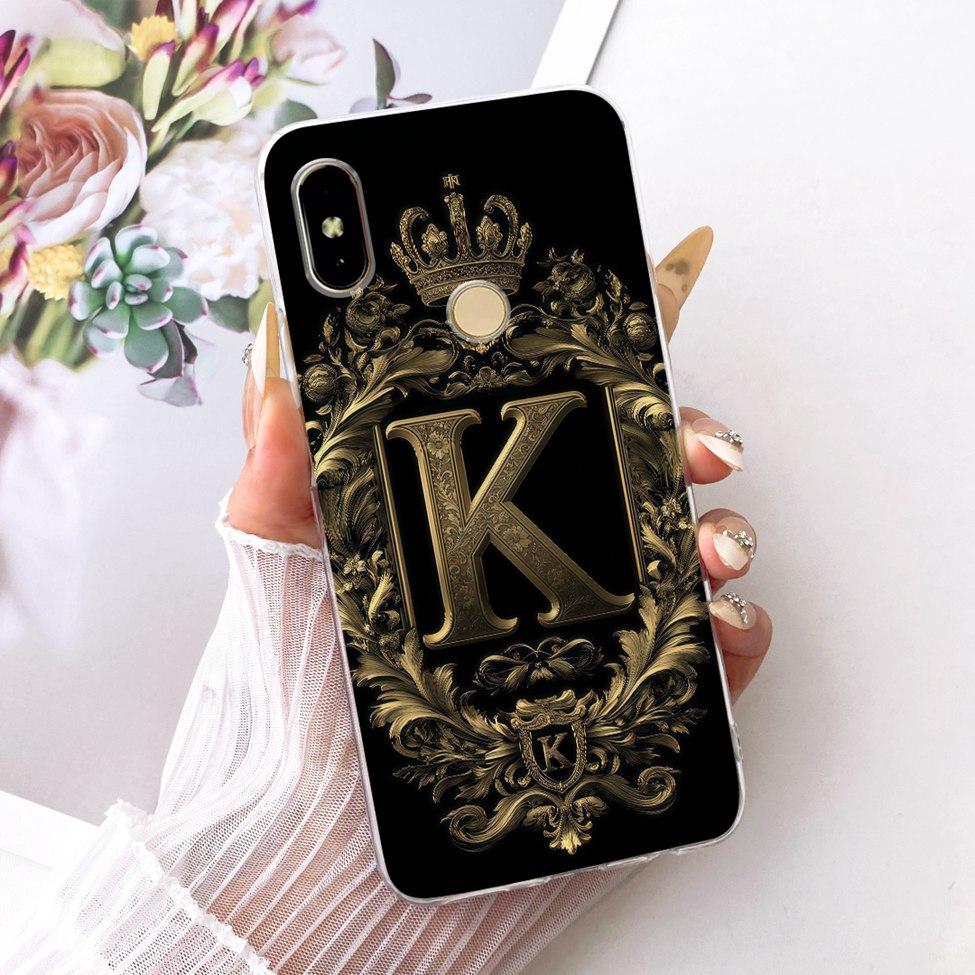 Transparent For Redmi Y2 Cover For Redmi S2 Case Luxury Crown A-Z Letters 2D Flat Pattern Soft Phone Casing