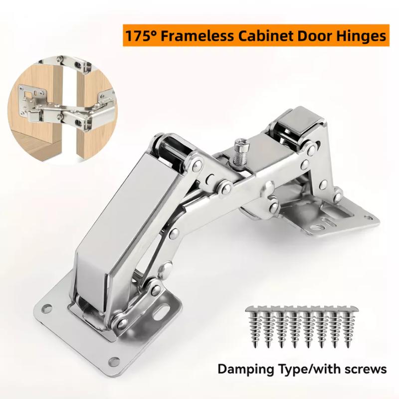 1Pcs Heavy 175°Without Punching Cabinet Door Adjustable Invisible Hydraulic Buffer Hinges W/Damping
