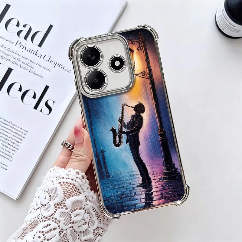 

Saxophone Instrument Music Plating Phone Case For Xiaomi Redmi Note 14 15 Pro Plus 13 12 11 11S 11T 10 9S 9 5G Anti-Fall Airabag Redmi Note 14 Pro 5G