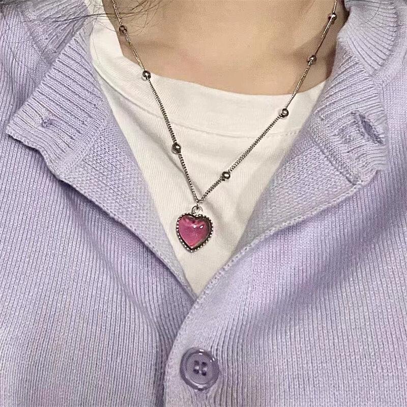 Discoloration Love Pendant Necklace Fashion Women Thermochromic Mood Monitor Heart Pendant Necklaces Stainless Steel Chain Necklaces Jewelry Gift