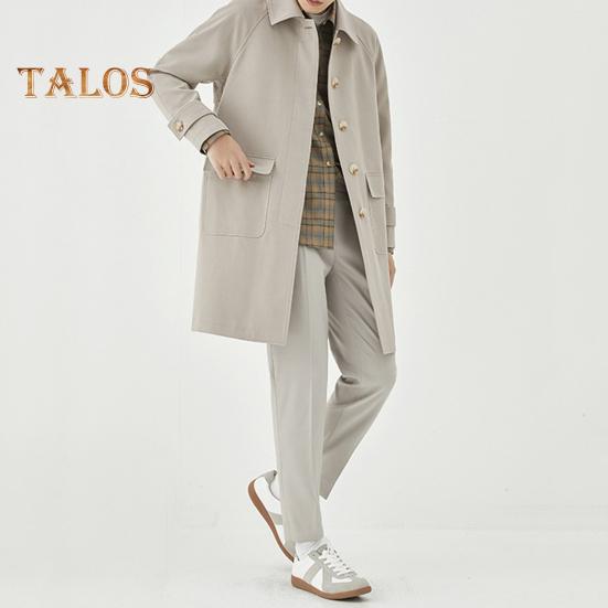 Herren Windjacke Revers Langarm Freizeitmantel Herbst Winter Mittellange Oberbekleidung Einfarbig Lockere Passform Täglicher Arbeitsmantel mit Taschen