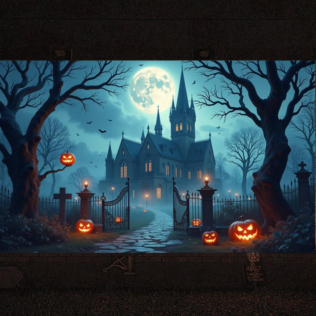 Feiertagsdekoration Mondnacht Halloween-Banner Süßes oder Saures Banner Dunkelblaue Farbe Gruseliges Banner Für Community-Event Themenbezogen