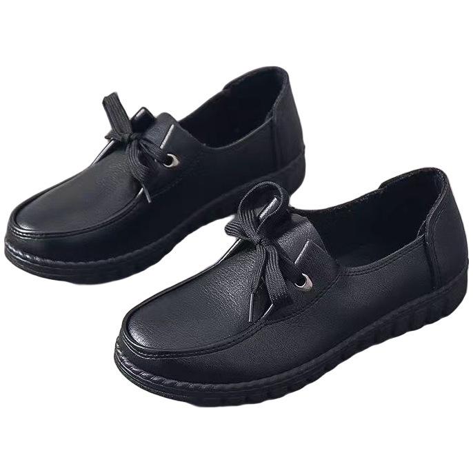 Casual shoes soft leather soft sole comfortable middle women's shoes spring and autumn flat bottom wear-resistant waterproof single shoes grandma