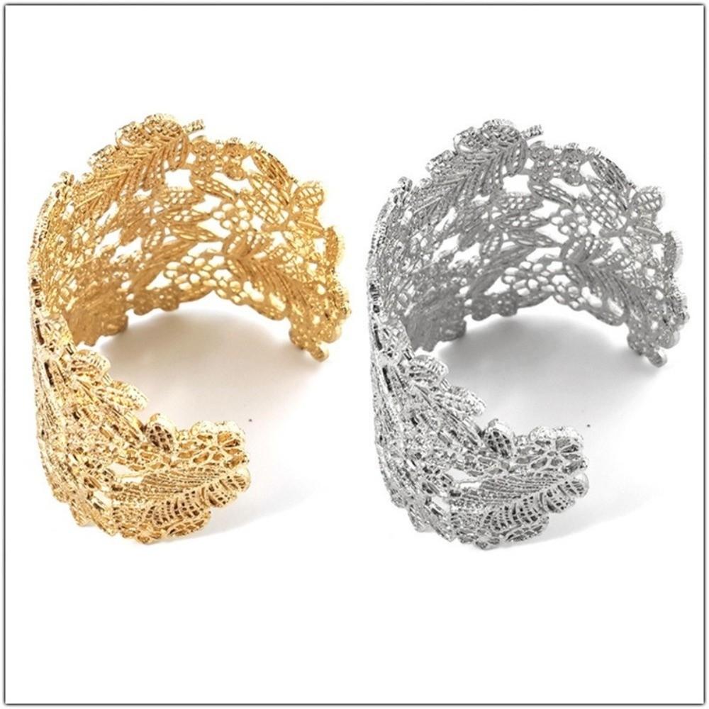 Elegantes Hohl-Armreif Legierung Übertriebenes Armband Retro Blattblumen-Armband für Damen