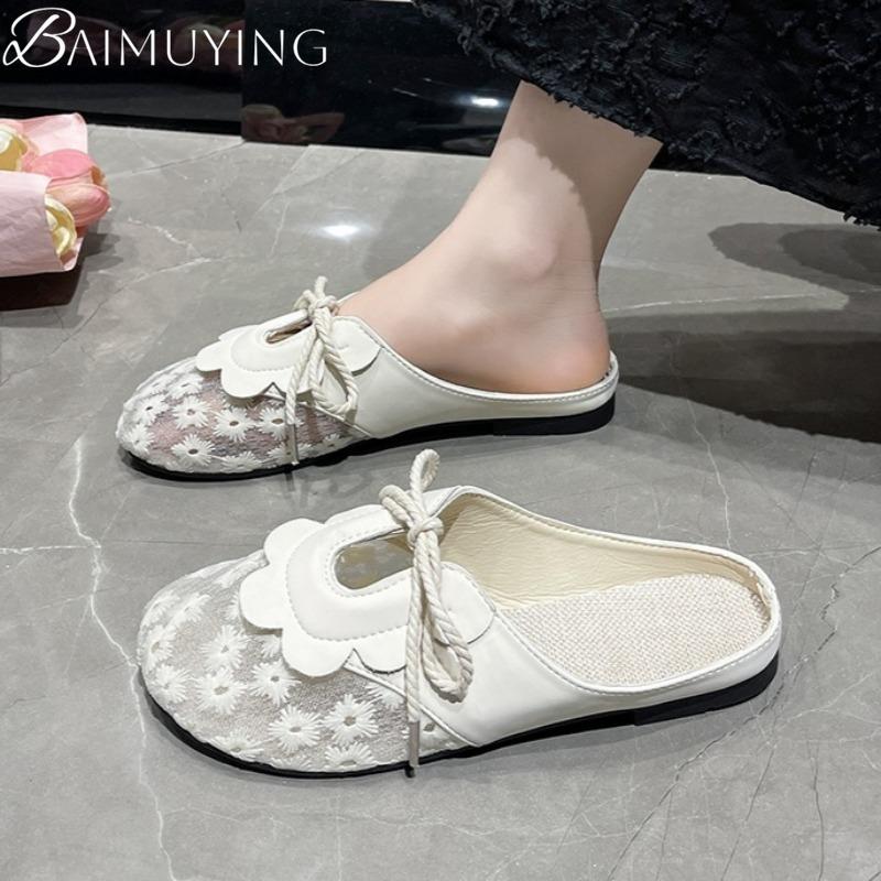 Flats Mesh Slippers Women Sandals Casual Loafers Shoes Woman Mules Summer 2025 Trend Soft Sole Elegant Dress Comfort Zapatillas
