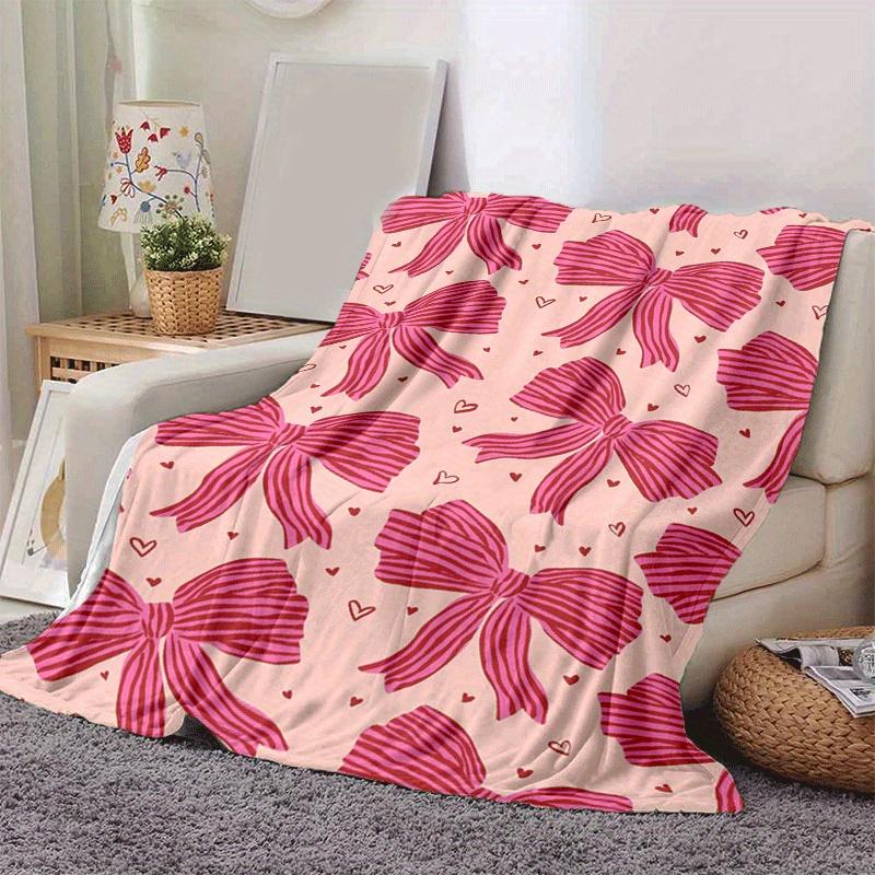 1pc Bow Printing Lightweight Flannel Blanket, Comfortable and Warm Blanket, for Camping Sofa Bed and Couch Office, Gift