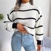 European and American Style Sweater for Beautiful Women In Autumn and Winter, High Necked Loose Striped Long Sleeved Sweater