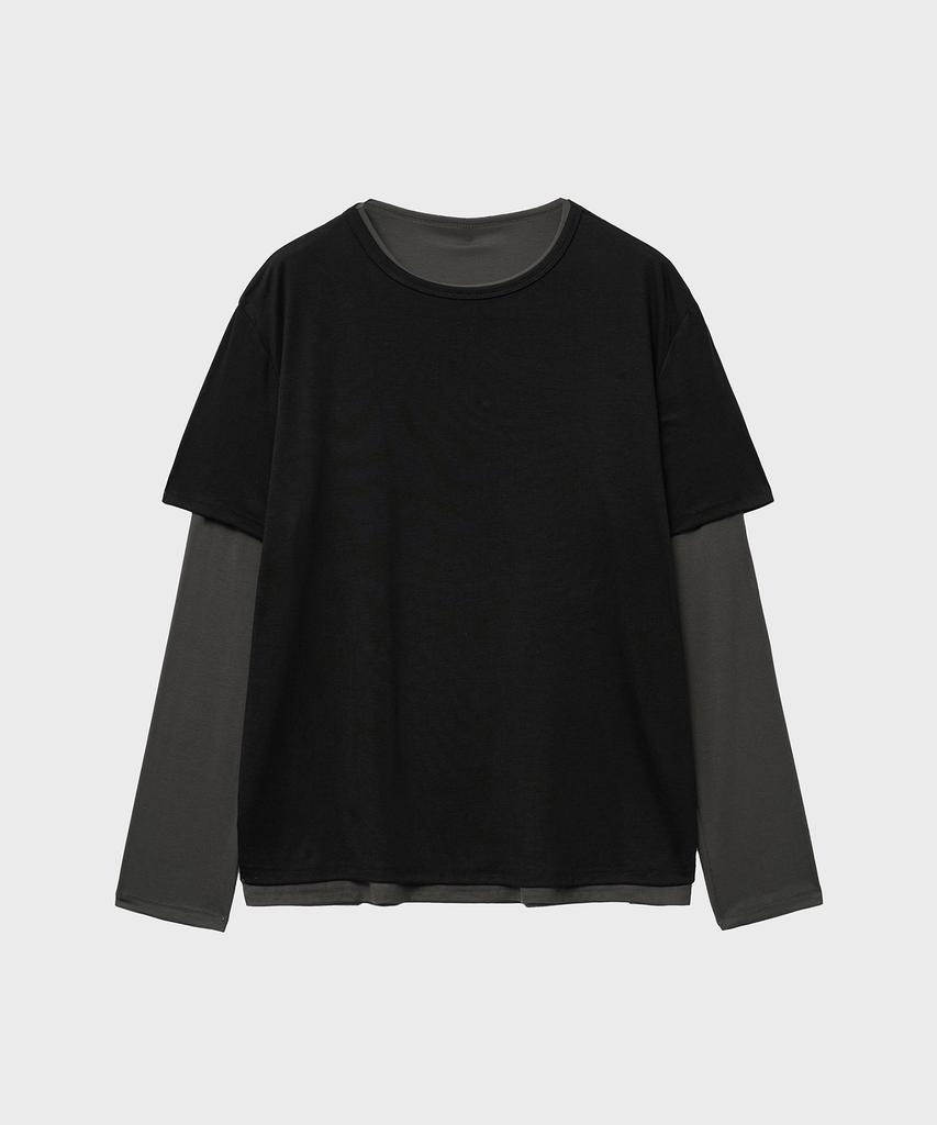 NOIRER Layered Half Long Sleeve T-Shirt (Black Charcoal)