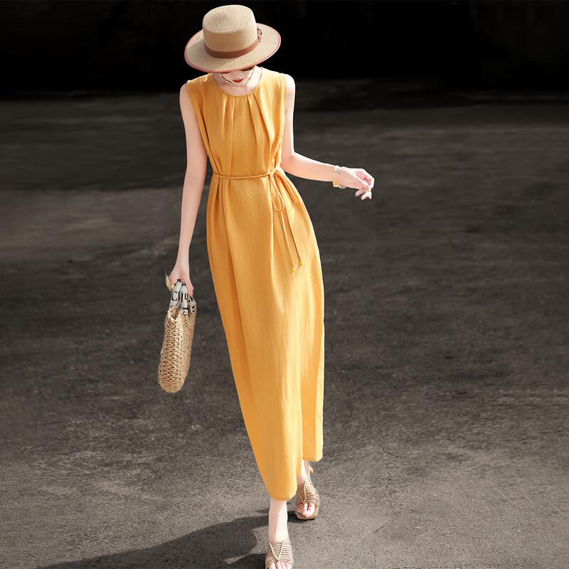 Lanser 2026 Summer Lyocell Blend A-line Sleeveless Dress M оранжевый