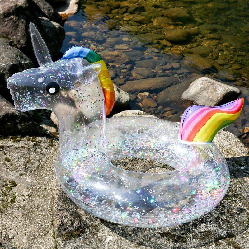 Clear Sequined Inflatable Swimming Ring Water Mattress Glitter  Unicorn  Summer Pool Toys for Kids Pool Inflatable  Pool Float
