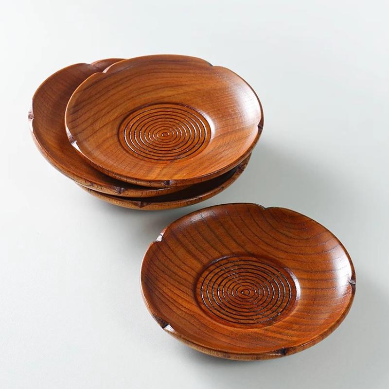Wooden Dipping Saucer Solid Wood Round Butter Dish Cheese Plate Dessert Snack Plate Coasters Kitchen Tableware Accessories