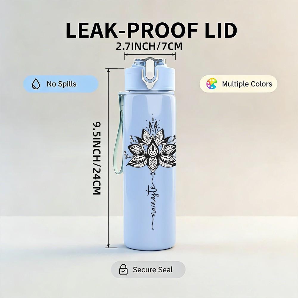 1PC Mandala Lotus Flower Ornament Print 750ml Color Plastic Sports Water Bottle Leakproof Flip Straw Lid Suitable for Sports Office Home Use