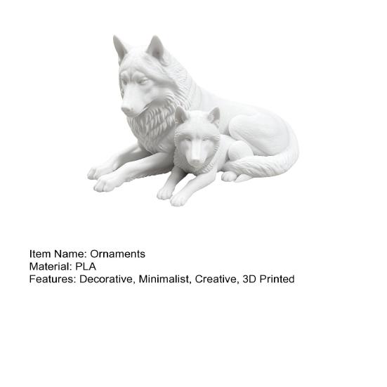Symbolic Animal Ornaments for Office 3D Printed Wolf Figurine, Parent And Child Statue, Modern Nature Inspired Wildlife Home Accents Minimalist