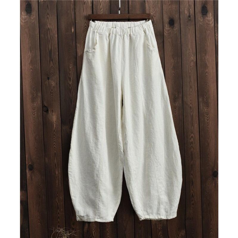 Women s Linen Blend Lantern Pants Elastic Waist Loose Fit Casual Trousers S белый