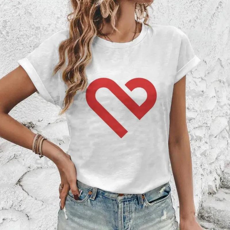 

Высококачественная модная трендовая свободная футболка с круглым вырезом и коротким рукавом, новая летняя футболка с сердечным принтом, элегантная повседневная удобная женская футболка 6XL