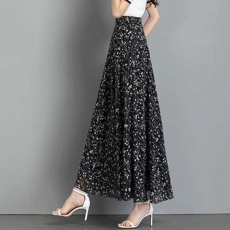 

Летняя новая юбка-полуторалетняя шифоновая юбка в китайском стиле с принтом, длинная юбка-трапеция с высокой талией, ретро-юбка большого размера для женщин 3XL