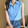 Blusa in Chiffon Stile Coreano da Pendolare Estiva Nuova da Donna Scollo a Polo Bottoni Moda Larga Casual Traspirante Senza Maniche Top
