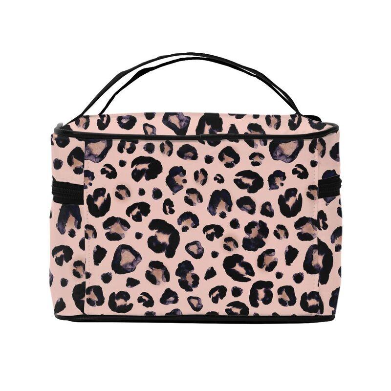Schneeleopard Schwarz Grau Große Kosmetiktasche Gepard Rosa Tragbar Reißverschluss Kulturtaschen Kosmetikkoffer Geschenk für Mädchen Frauen
