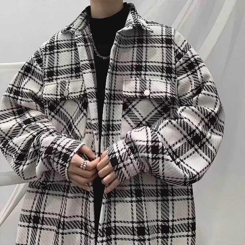Men's 2024 Plaid Shirt Jacket – Spring & Autumn Korean Trendy Workwear Baseball Style