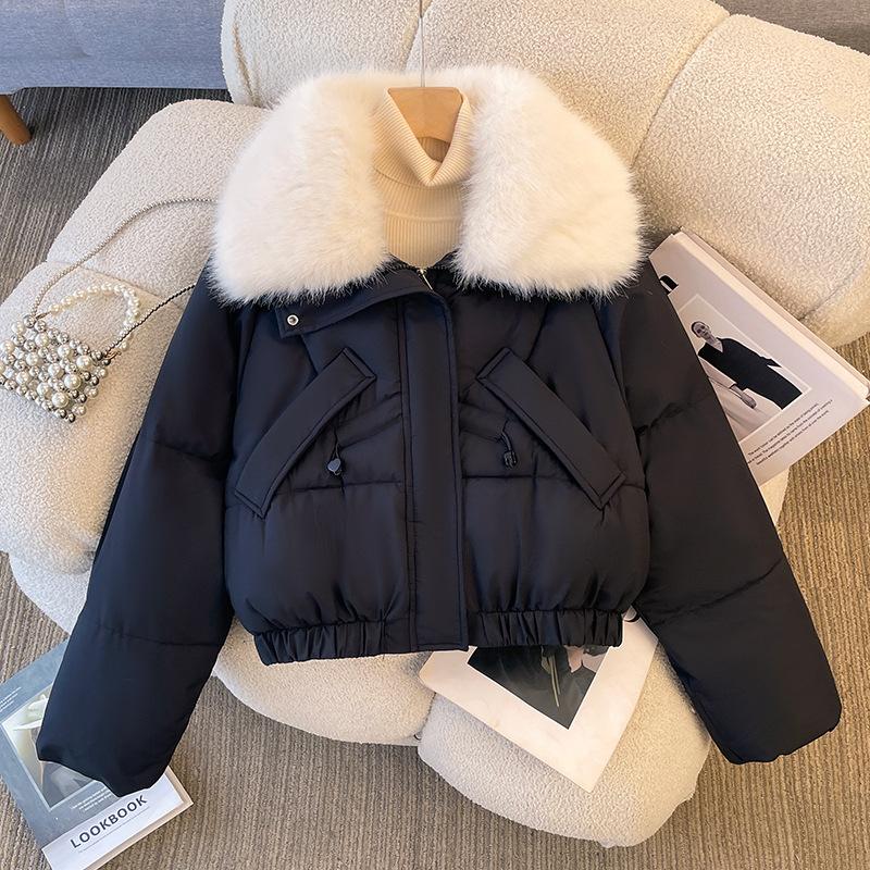 Down Jacket Women's Short Large Fur Collar Winter New Korean Style Bread Coat Cotton Jacket Small Person Cotton Coat Jacket