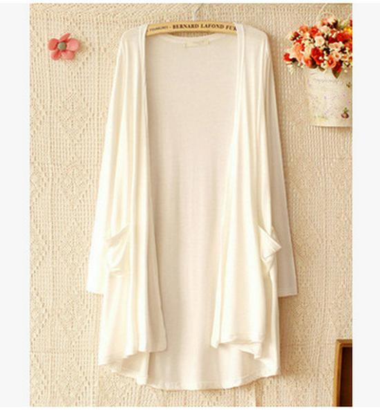 

Женский модальный кардиган на весну/лето - Длинный рукав, средней длины, большого размера, свободный, легкий, защита от солнца для пляжа или комфорта в помещении с кондиционером. One Size