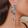 Rose Pink Crystal Earrings Black Water Drop Earrings Jewelry Long Tassel Earring  Weddings