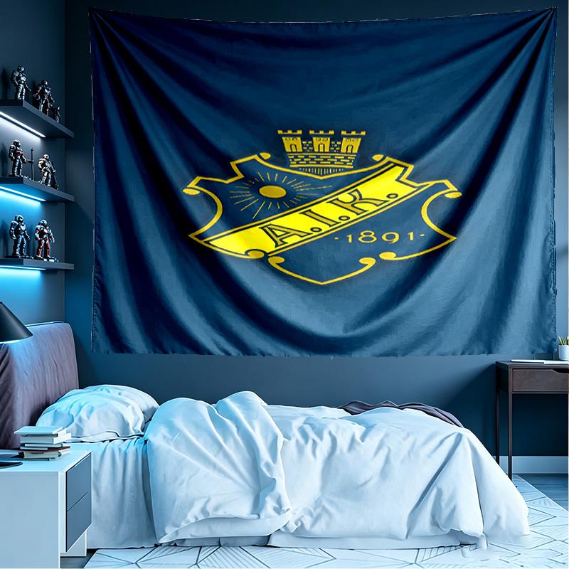 AIK Fotboll Druck Wandteppich, Leichte Wandbehang, für Schlafzimmer, Studentenwohnheim, Wohnzimmer, Heimkunstdekor, Geburtstags-Weihnachtsgeschenk für Freunde