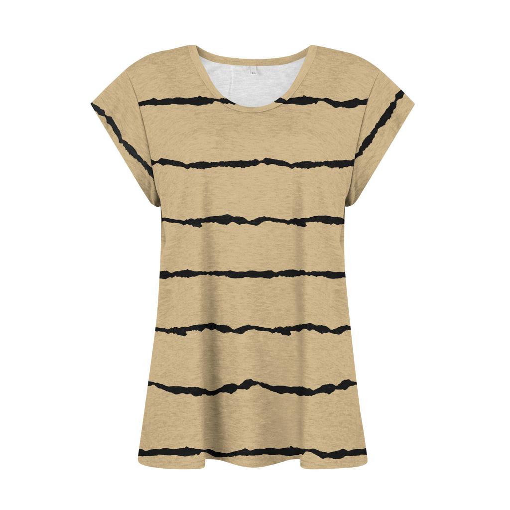 Women Fashion Casual Tops Printed Sleeveless Shirts V Neck Pullover T Shirts