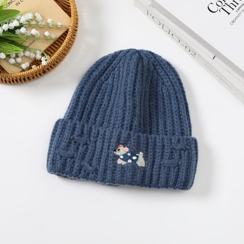 Cute Puppy Embroidered Hole Knitted Hat for Women Autumn and Winter New Style Baotou Cold Hat Warm Ear Protection Woolen Hat for Women