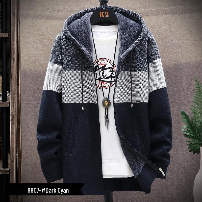 Cross2026 Men s Autumn/Winter Hooded Sweater - Plus Velvet Thick Knitwear M темно-синий