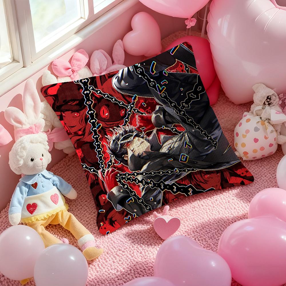 Anime Game P-Persona 5 Cushion Cover Natural Linen Pillow Case Double-Sided Print Decorative Sofa Pillowcase Home Decor Gift