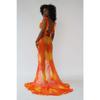 Women's U Neck Sleeveless Maxi Dress Slim Fit Mid Waist Sexy Floral Tie Dye High Slit Ruffle Chiffon Party Dress
