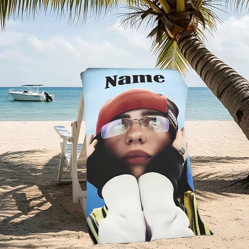 Customizable personalized beach towels Billie Eilish themed designs.Suitable for the beach, yoga, sports;ideal as beach accessories