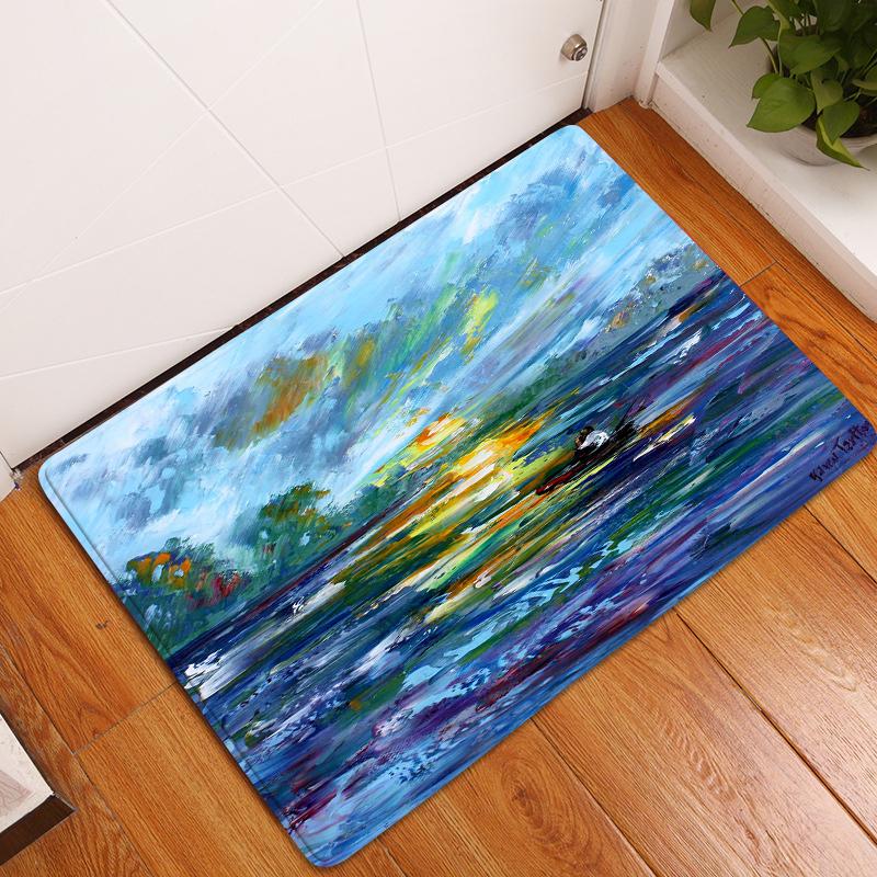 Oil Painting Floor Mat Bedroom Living Room Bathroom Rug Decoration Pastoral Print Door Mat Corridor Carpet