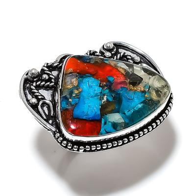Natural Spiny Oyster Gemstone Handmade 925 Sterling Silver Ring Size 8.5 F4w16